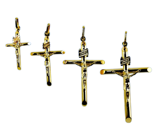 14K Yellow Gold SOLID INRI Jesus Cross Crucifix Pendant Charm Shiny Men Women 1.7g | 35mm x 18mm Inches | MADE IN ITALY