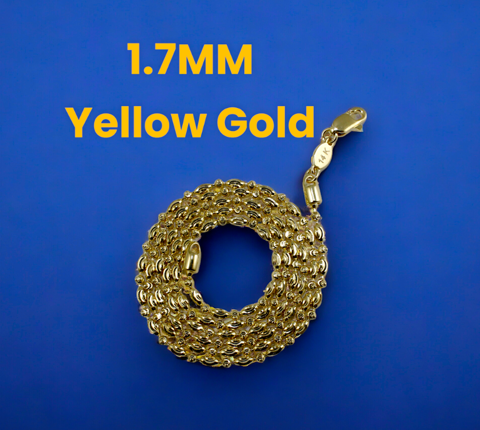 14K Yellow Gold SOLID Long Round Ball Bead Necklace Bracelet Chain Men Women Jewelry 1.6g | 1.5mm | 7 Inches | MADE IN ITALY