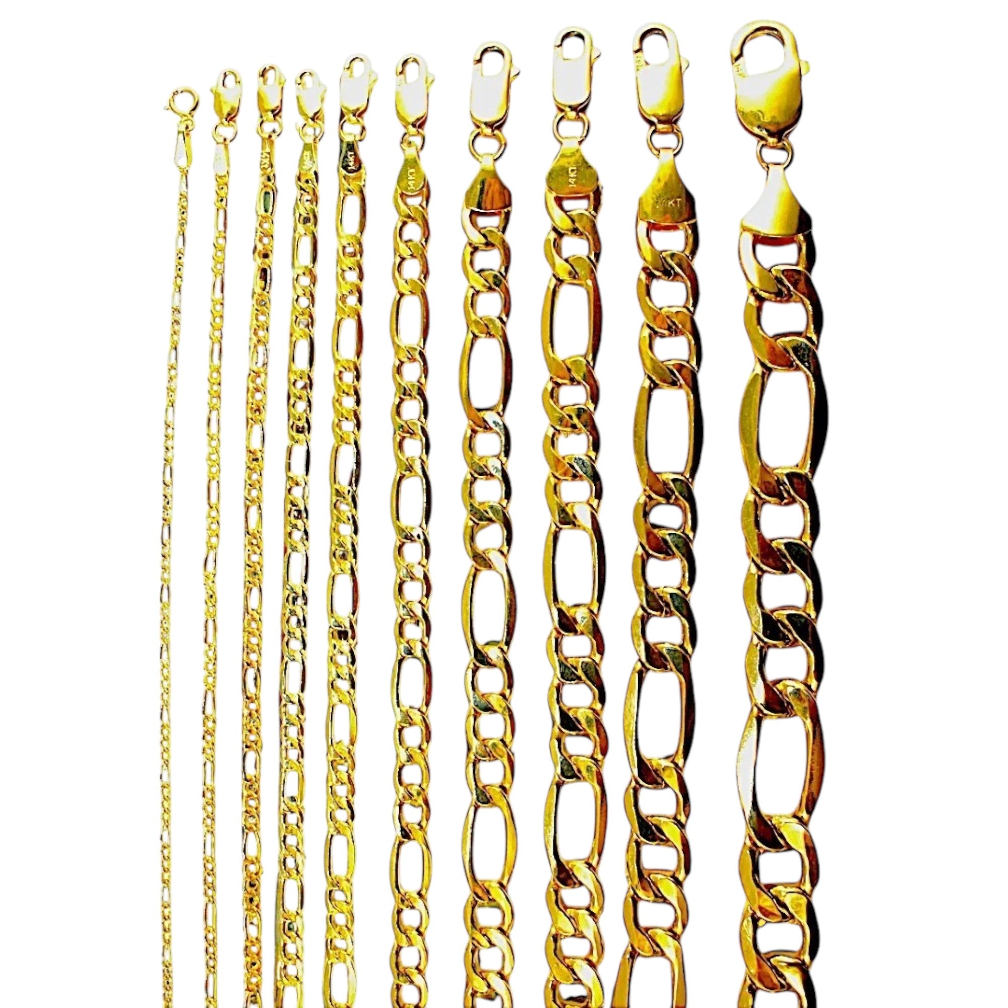 14K Yellow Gold Figaro Necklace Bracelet Chain Italian Men Women Jewelry 0.8g | 1.5mm | 7 Inches | MADE IN ITALY