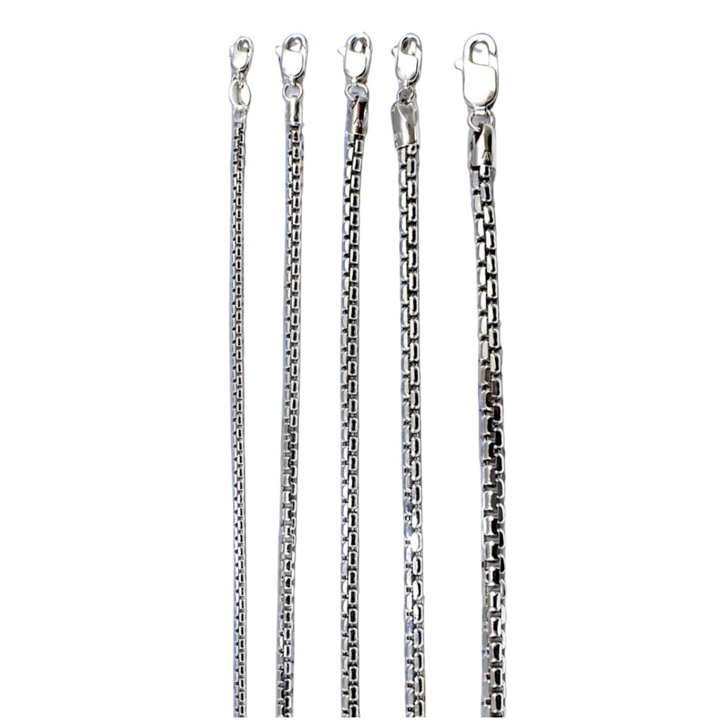 10K White Gold Venetian Round Box Necklace Bracelet Chain Real Men Women Jewelry 1.4g | 1mm | 7 Inches | MADE IN ITALY