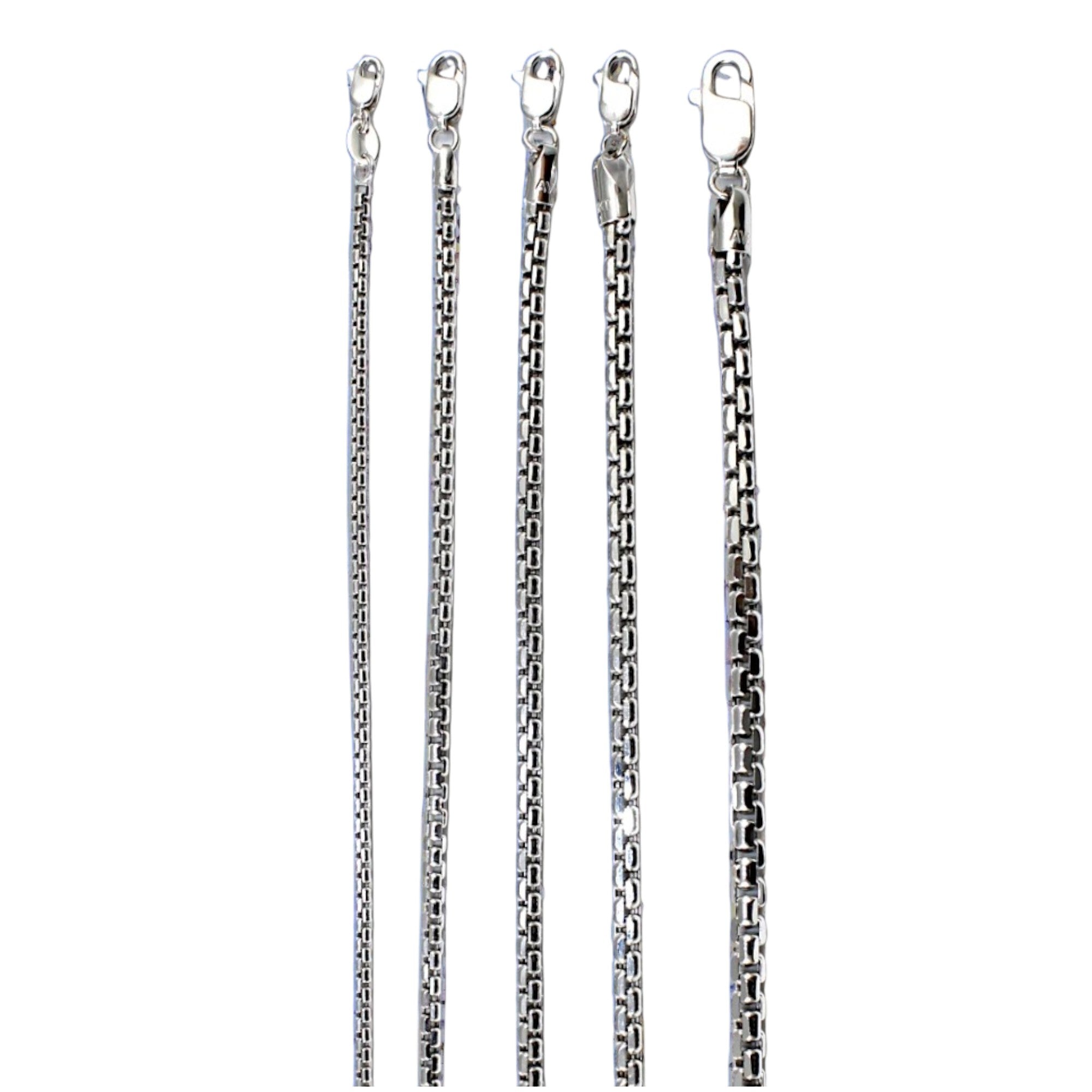 10K White Gold Venetian Round Box Necklace Bracelet Chain Real Men Women Jewelry 1.4g | 1mm | 7 Inches | MADE IN ITALY
