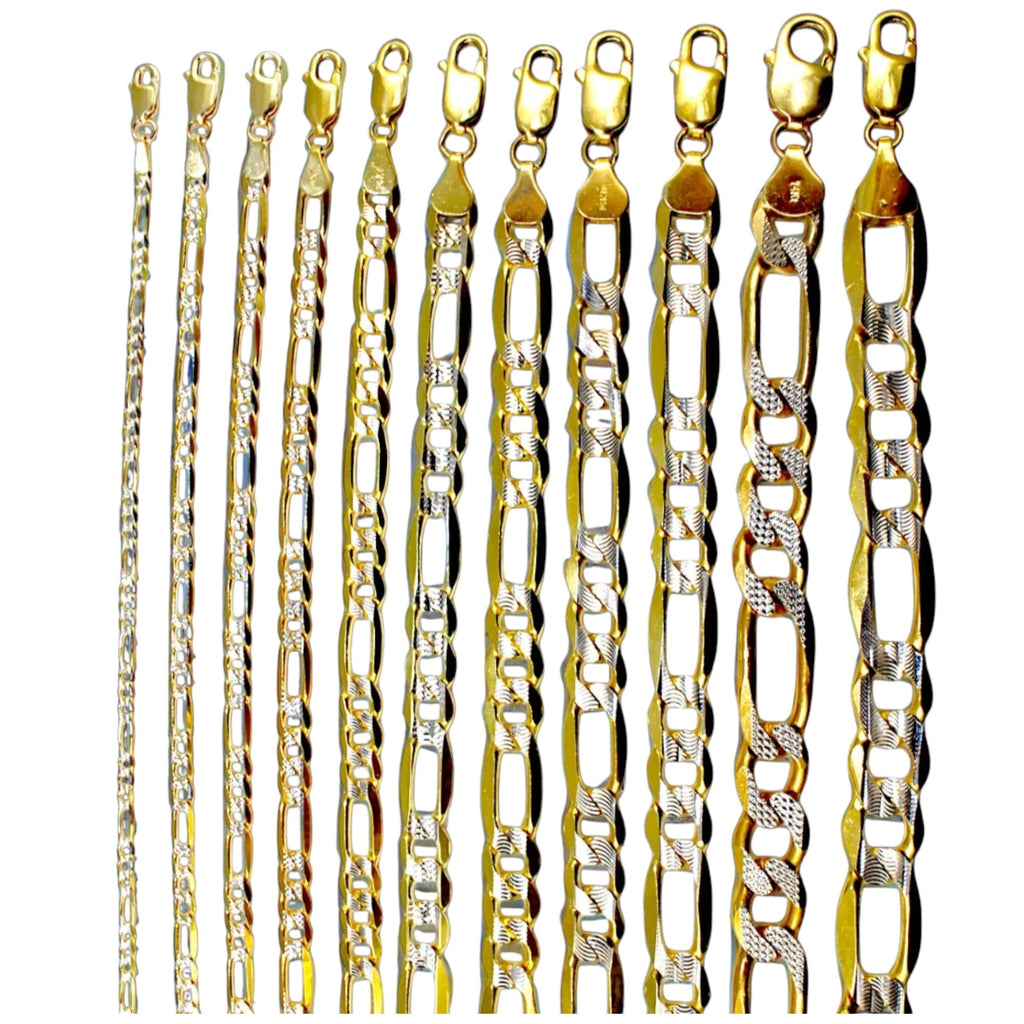 14K Yellow Gold SOLID Figaro Pave Necklace Bracelet Chain Real DC Men Women Jewelry 1.8g | 2.5mm | 7 Inches | MADE IN ITALY