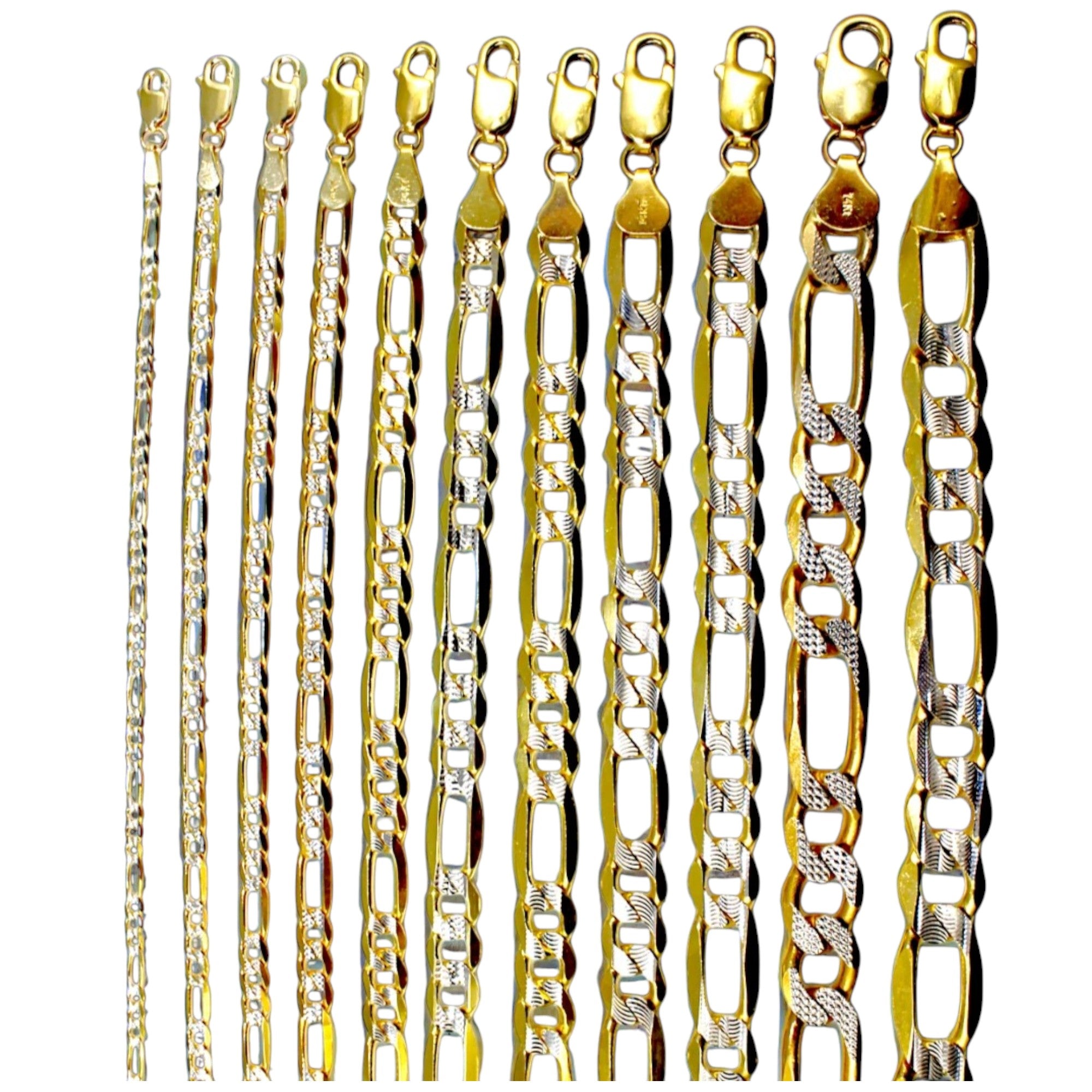 14K Yellow Gold SOLID Figaro Pave Necklace Bracelet Chain Real DC Men Women Jewelry 1.8g | 2.5mm | 7 Inches | MADE IN ITALY