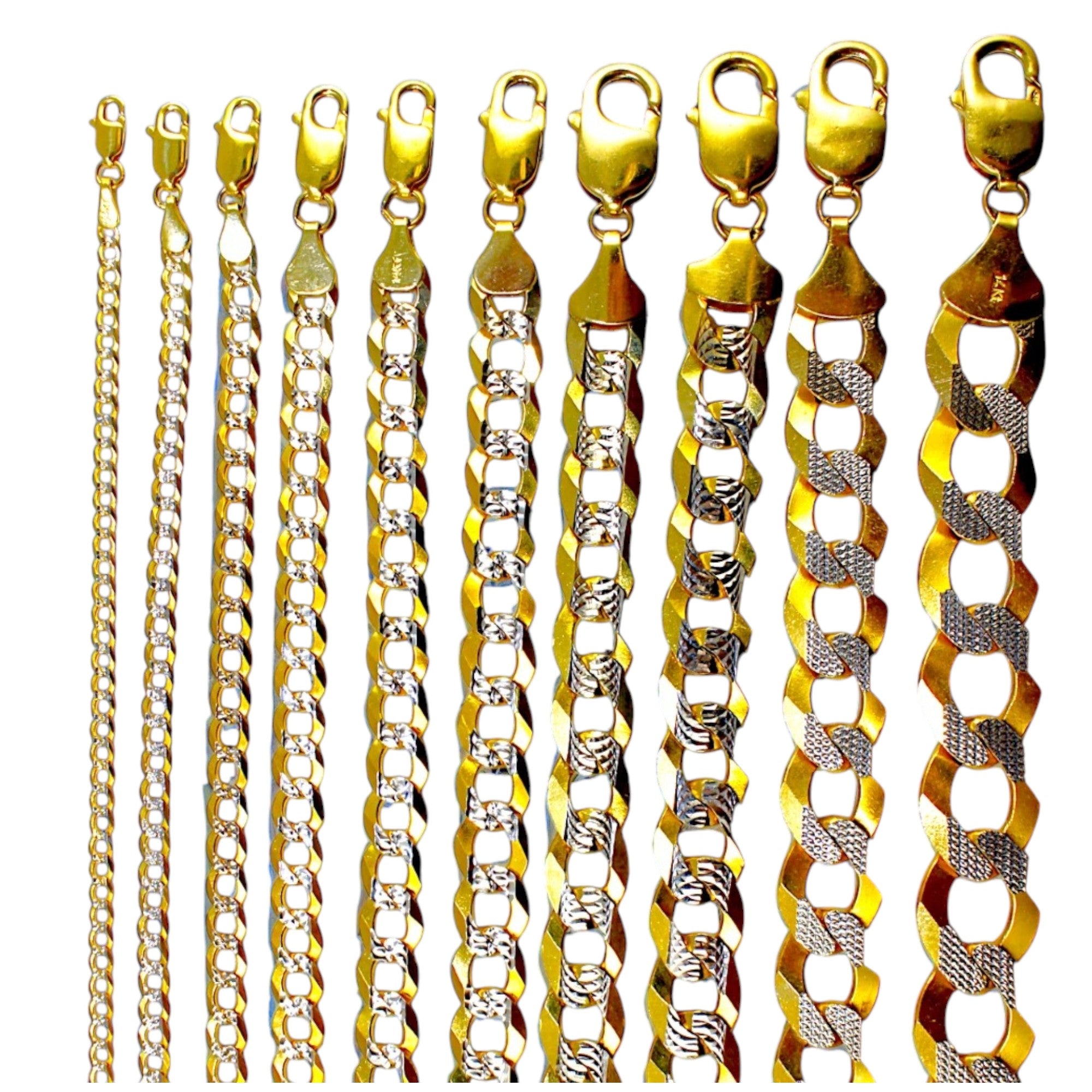 14K Yellow Gold SOLID Pave Cuban Curb Necklace Bracelet Chain Diamond Cut Men Women Jewelry 1.7g | 2.5mm | 7 Inches | MADE IN ITALY