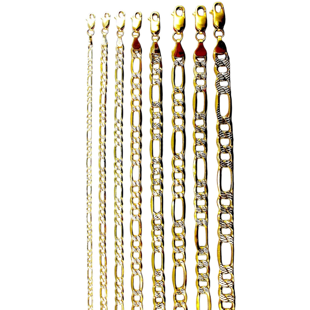 10K Yellow Gold Figaro Pave Necklace Bracelet Chain Italian Real Men Women Jewelry 1.1g | 2.5mm | 7 Inches | MADE IN ITALY