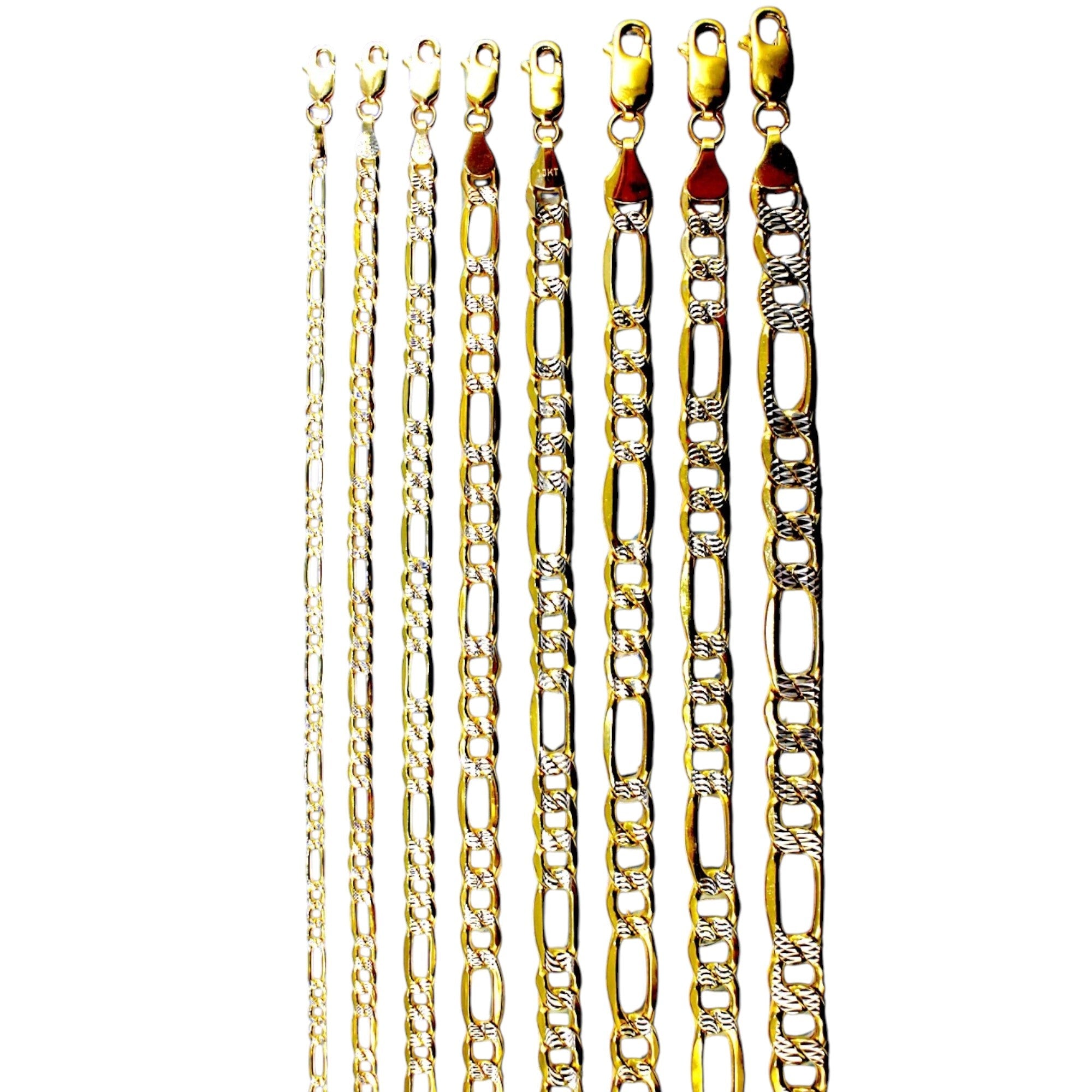 10K Yellow Gold Figaro Pave Necklace Bracelet Chain Italian Real Men Women Jewelry 1.1g | 2.5mm | 7 Inches | MADE IN ITALY