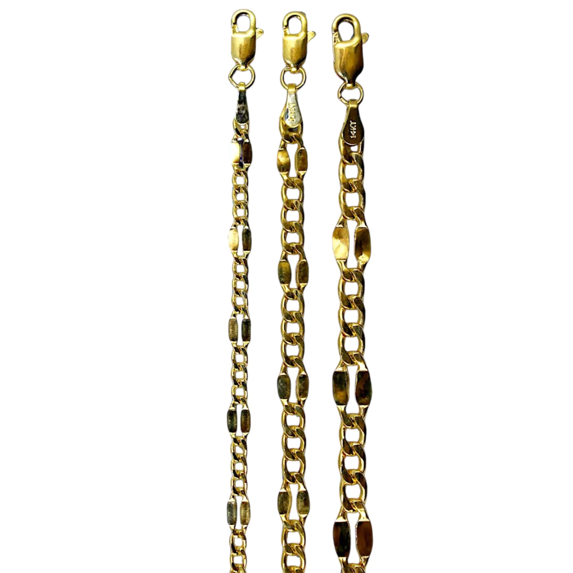 14K Yellow Gold 3mm-5mm SOLID Mirror Figaro Necklace Bracelet Chain Link Men Women Jewelry 1.3g | 3mm | 7 Inches | MADE IN ITALY