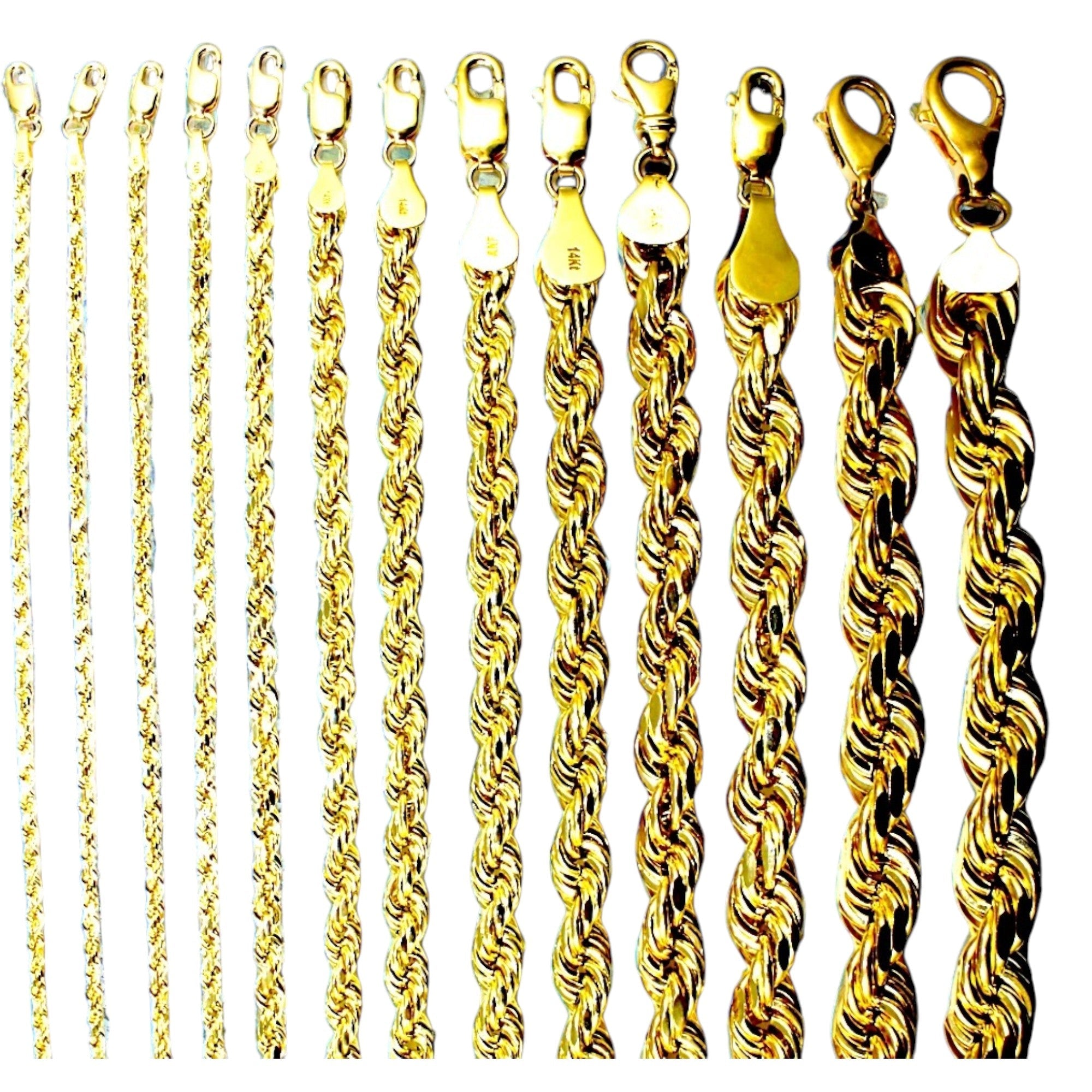 14K Yellow Gold SOLID Rope Chain Necklace Bracelet Diamond Cut Men Women Jewelry 1.6g | 1mm | 7 Inches | MADE IN ITALY
