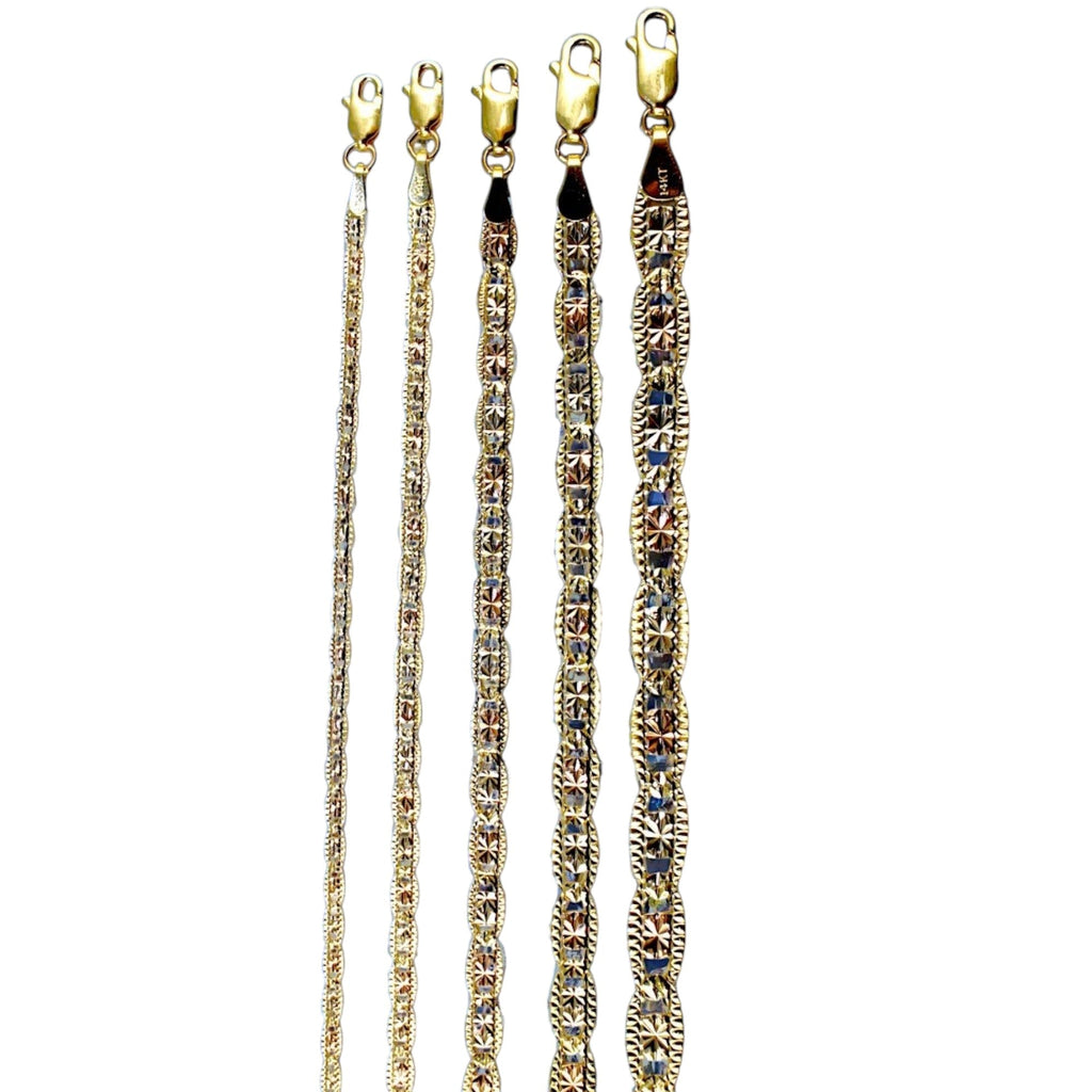 14K Tri Color Gold SOLID Valentino Mariner Anchor Bracelet Chain D/C Men Women Jewelry 1.4g | 2mm | 7 Inches | MADE IN ITALY