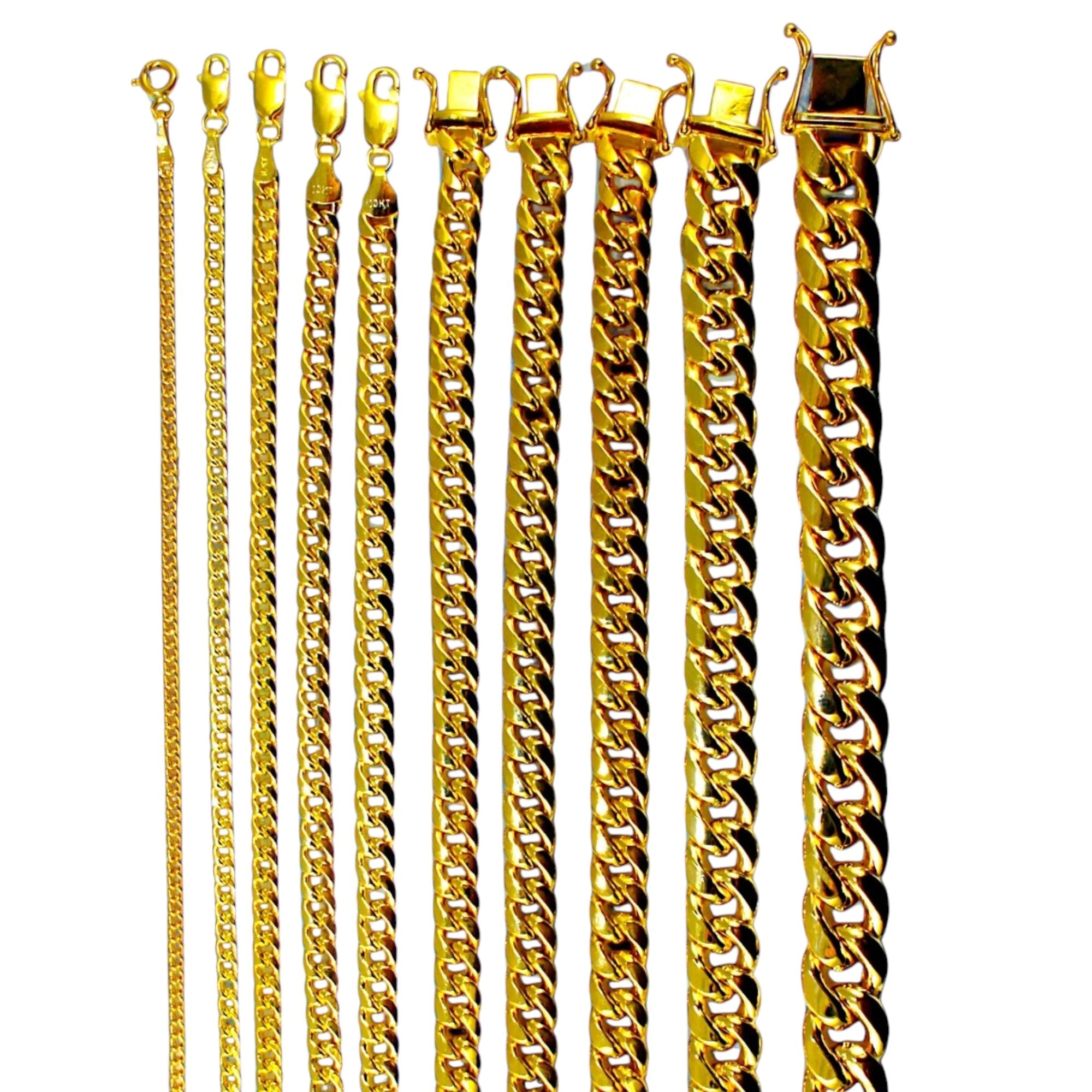 10K Yellow Gold Miami Cuban Necklace Bracelet Chain Men Women Jewelry 1.3g | 2mm | 7 Inches | MADE IN ITALY