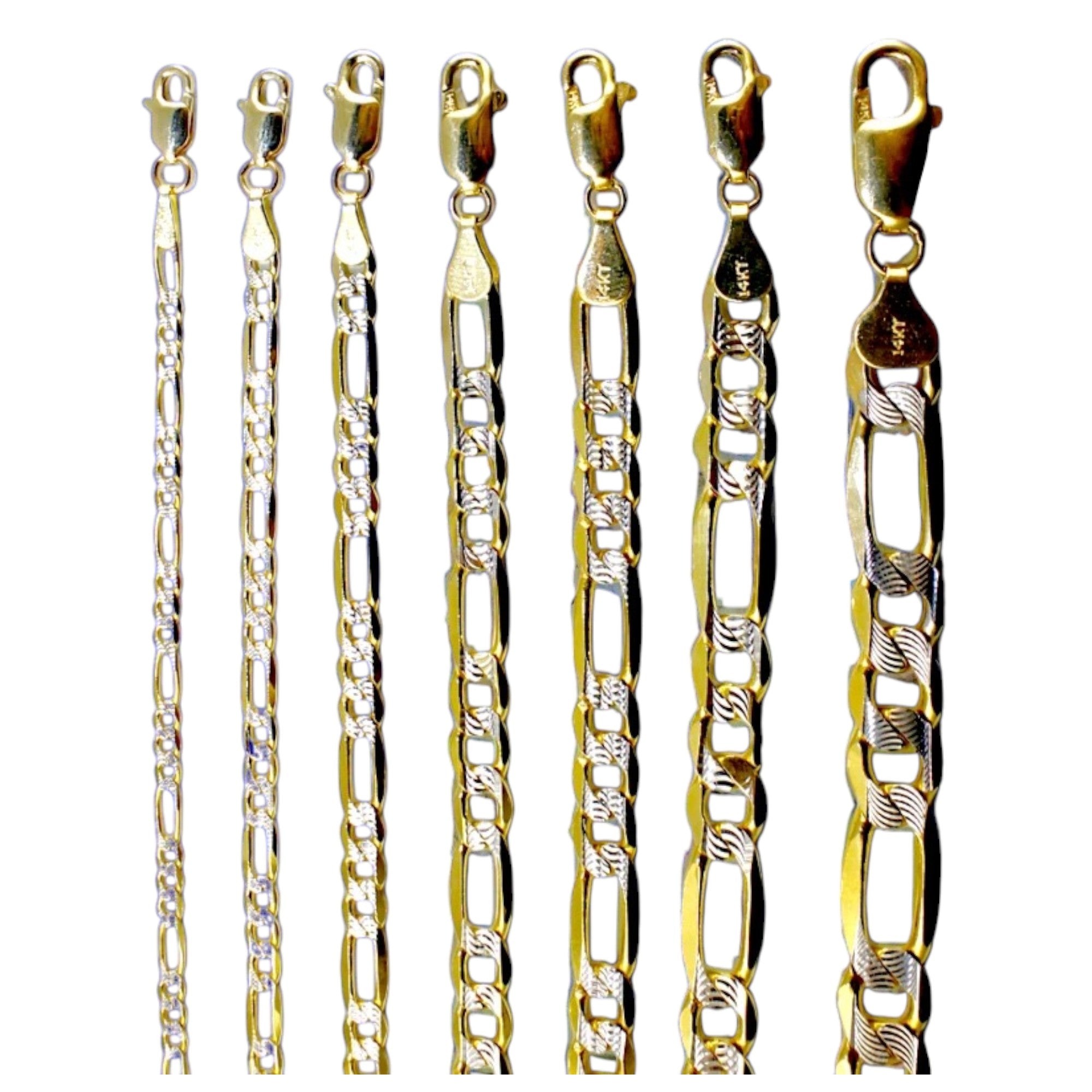 14K Yellow Gold Figaro Pave Necklace Bracelet Chain Italian Real Men Women Jewelry 1.1g | 2.5mm | 7 Inches | MADE IN ITALY