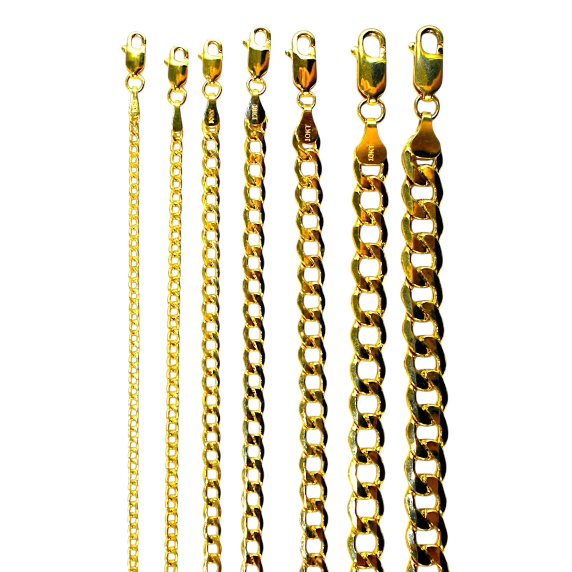 10K Yellow Gold Curb Cuban Necklace Bracelet Chain Men Women Jewelry 1g | 2.5mm | 7 Inches | MADE IN ITALY