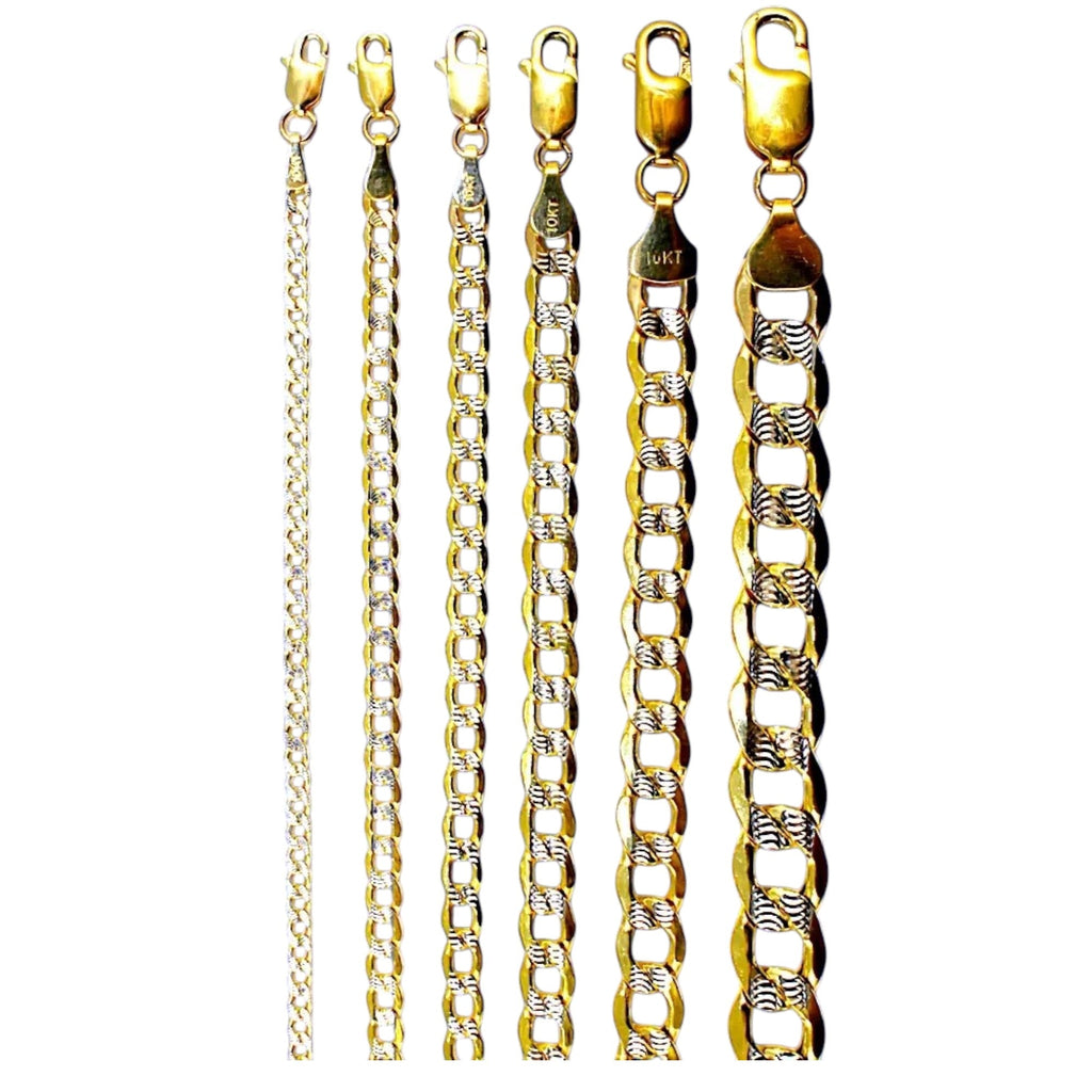 10K Yellow Gold Pave Cuban Curb Chain Necklace Bracelet Real D/C Men Women Jewelry 1.1g | 2.5mm | 7 Inches | MADE IN ITALY