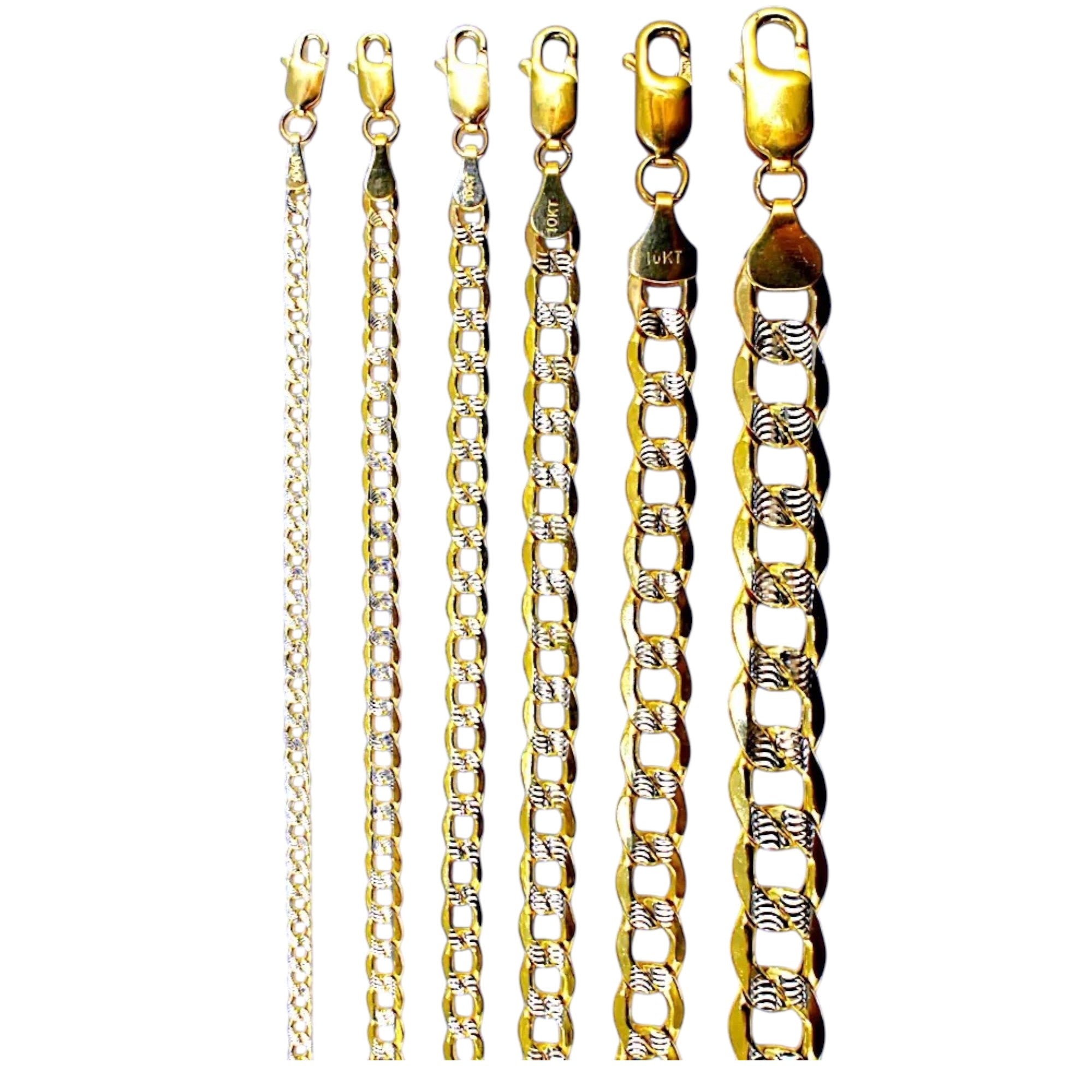 10K Yellow Gold Pave Cuban Curb Chain Necklace Bracelet Real D/C Men Women Jewelry 1.1g | 2.5mm | 7 Inches | MADE IN ITALY