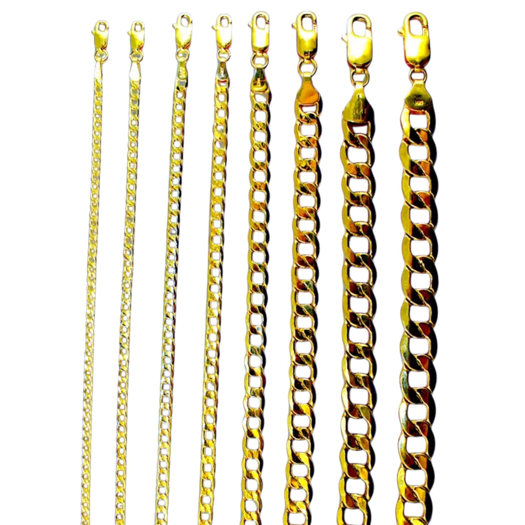 14K Yellow Gold Curb Cuban Necklace Bracelet Chain  Men Women Jewelry 0.9g | 2mm | 7 Inches | MADE IN ITALY