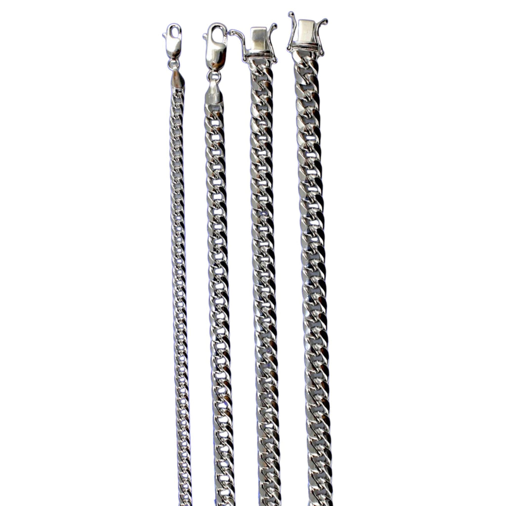 10K White Gold Miami Cuban Link Chain Necklace Bracelet Real Men Women Jewelry 1.3g | 2mm | 7 Inches | MADE IN ITALY