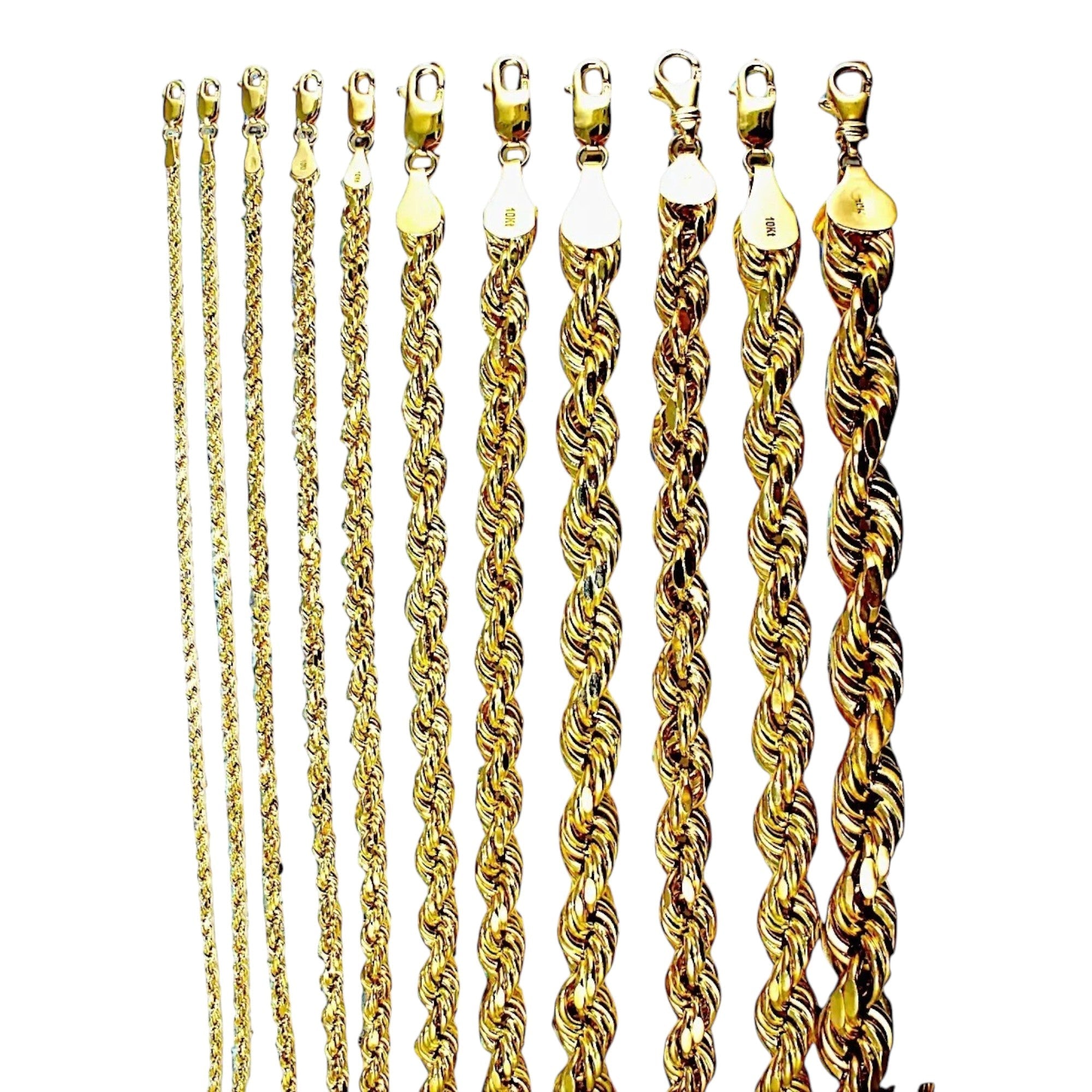 10K Yellow Gold Rope Necklace Bracelet Chain Diamond Cut Men Women Jewelry 1.3g | 2mm | 7 Inches | MADE IN ITALY