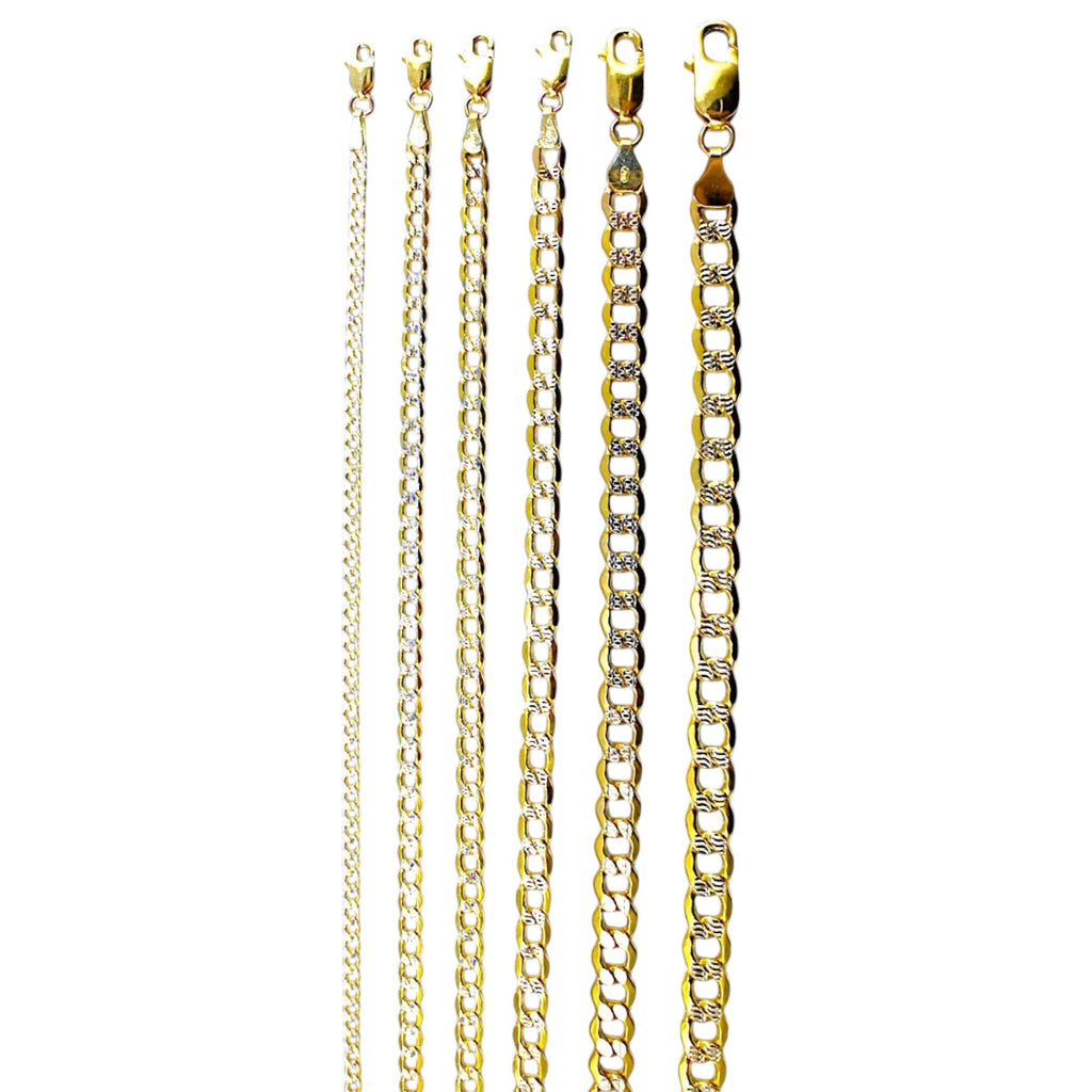 14K Yellow Gold Pave Curb Cuban Necklace Bracelet Chain Link Real Men Women Jewelry 1.2g | 2.5mm | 7 Inches | MADE IN ITALY