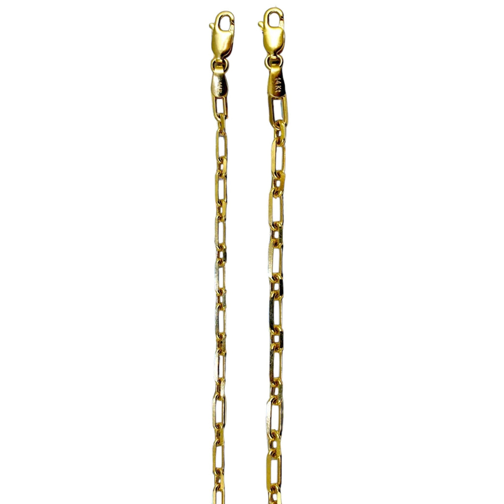 14K Yellow Gold SOLID Oval Paperclip Rolo Necklace Bracelet Chain Men Women Jewelry 3.6g | 3mm | 7 Inches | MADE IN ITALY