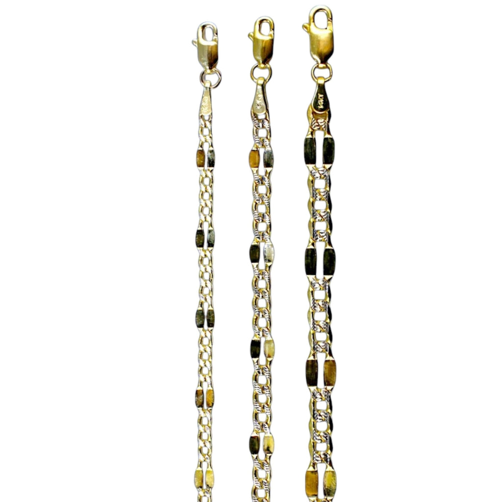 14K Yellow Gold SOLID Mirror Pave Figaro Necklace Bracelet Chain Men Women Jewelry 1.2g | 3mm | 7 Inches | MADE IN ITALY