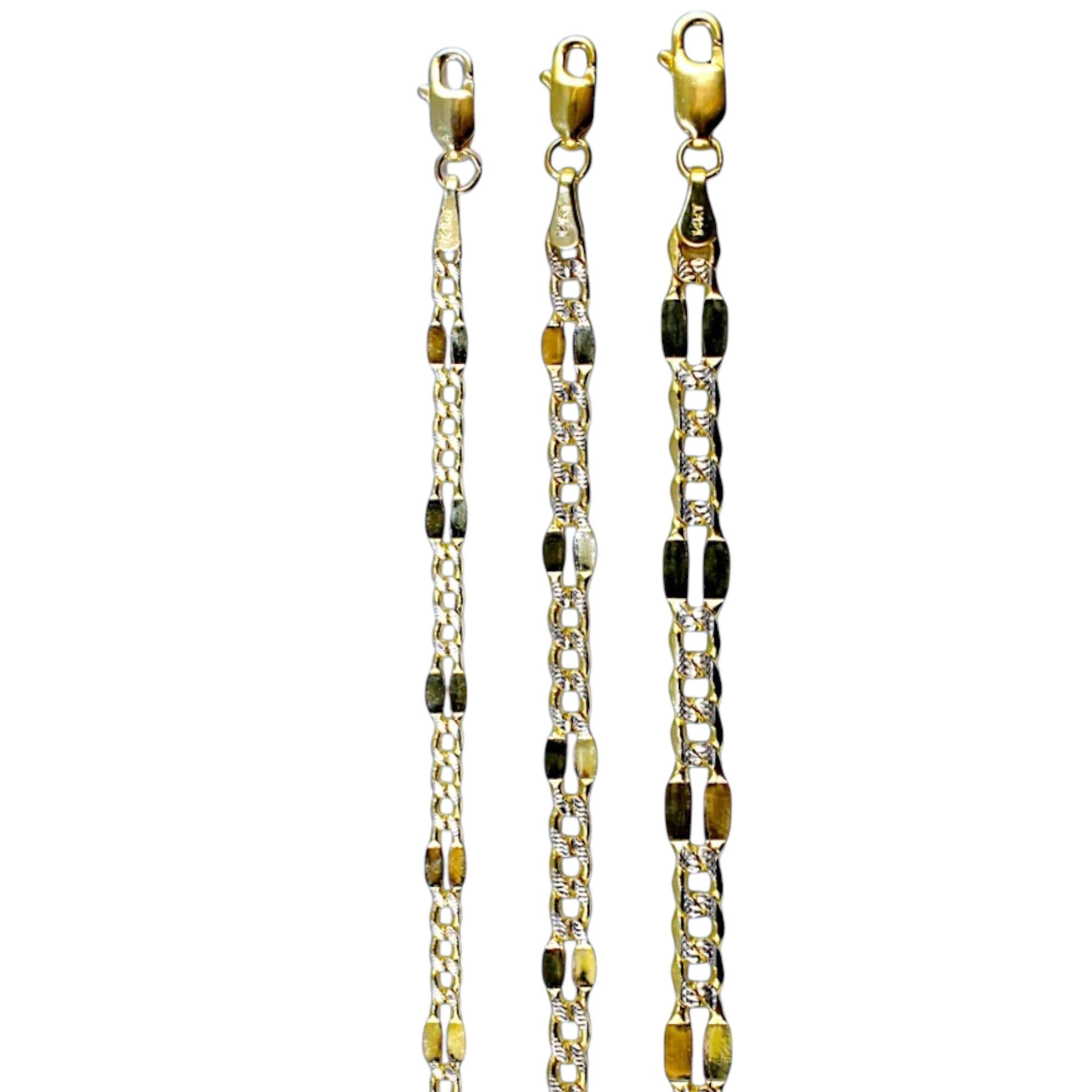 14K Yellow Gold SOLID Mirror Pave Figaro Necklace Bracelet Chain Men Women Jewelry 1.2g | 3mm | 7 Inches | MADE IN ITALY
