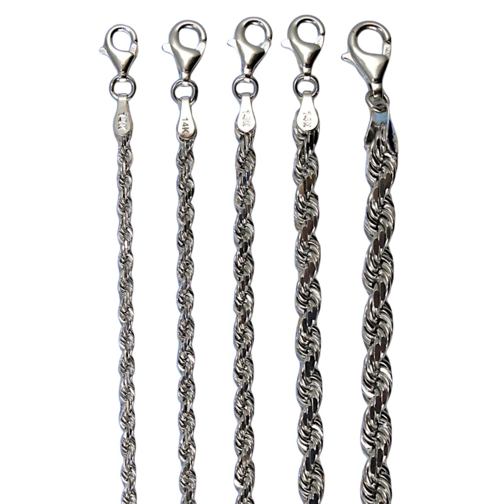 14K White Gold SOLID Rope Necklace Bracelet Chain Diamond Cut Men Women Jewelry 1.7g | 1.5mm | 7 Inches | MADE IN ITALY
