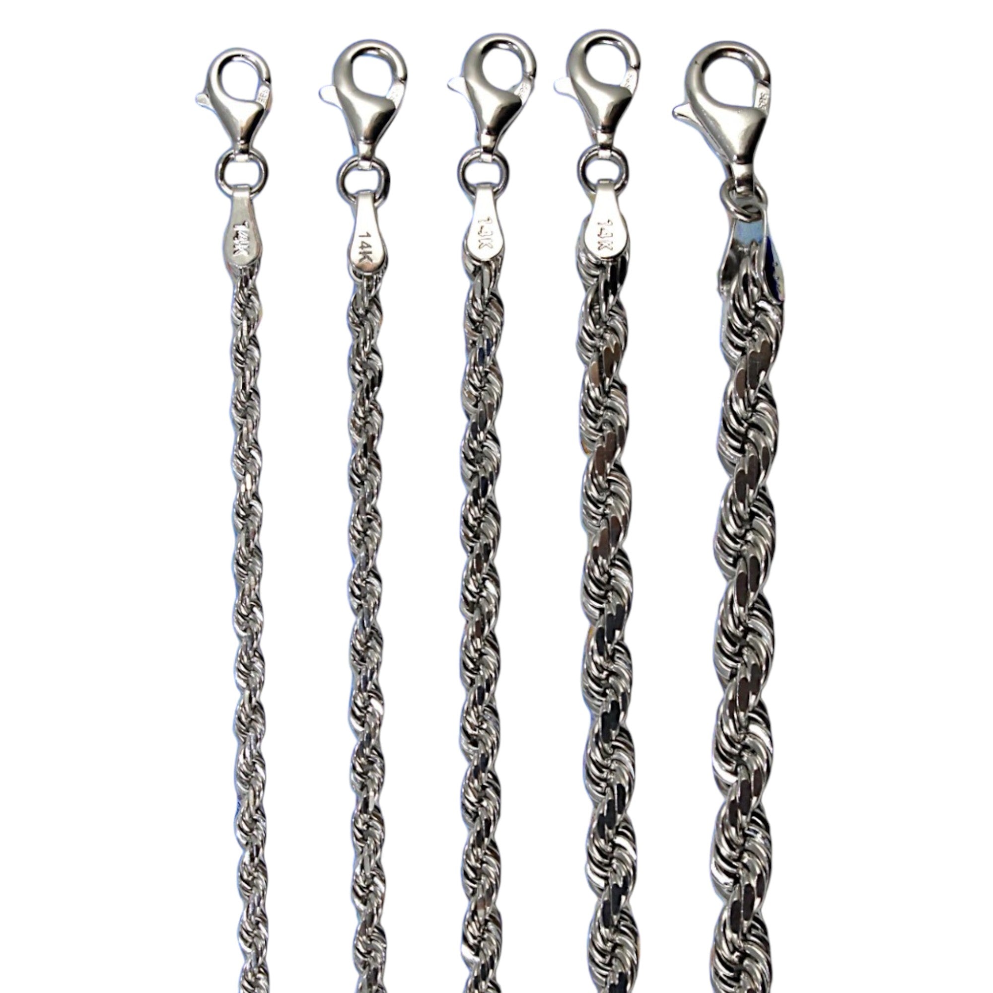 14K White Gold SOLID Rope Necklace Bracelet Chain Diamond Cut Men Women Jewelry 1.7g | 1.5mm | 7 Inches | MADE IN ITALY