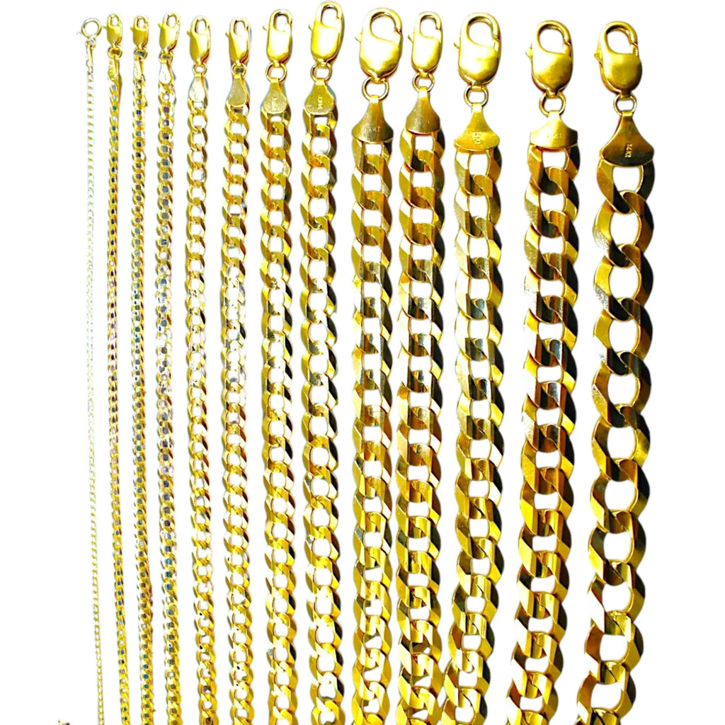 14K Yellow Gold SOLID Curb Cuban Chain Necklace Bracelet  Men Women Jewelry 1.1g | 2mm | 7 Inches | MADE IN ITALY