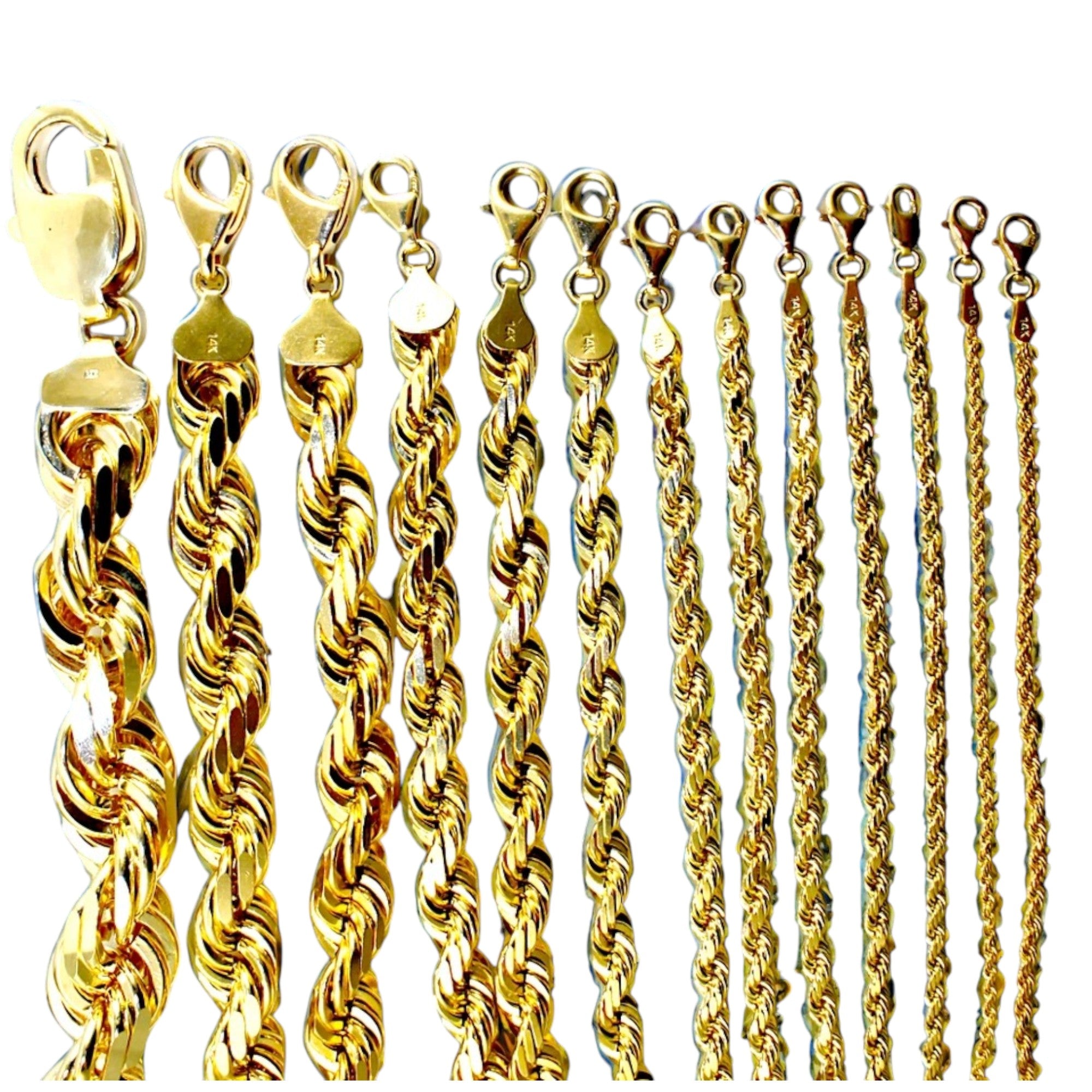 14K Yellow Gold Rope Chain Necklace Bracelet Diamond Cut Men Women Jewelry 1.5g | 2mm | 7 Inches | MADE IN ITALY