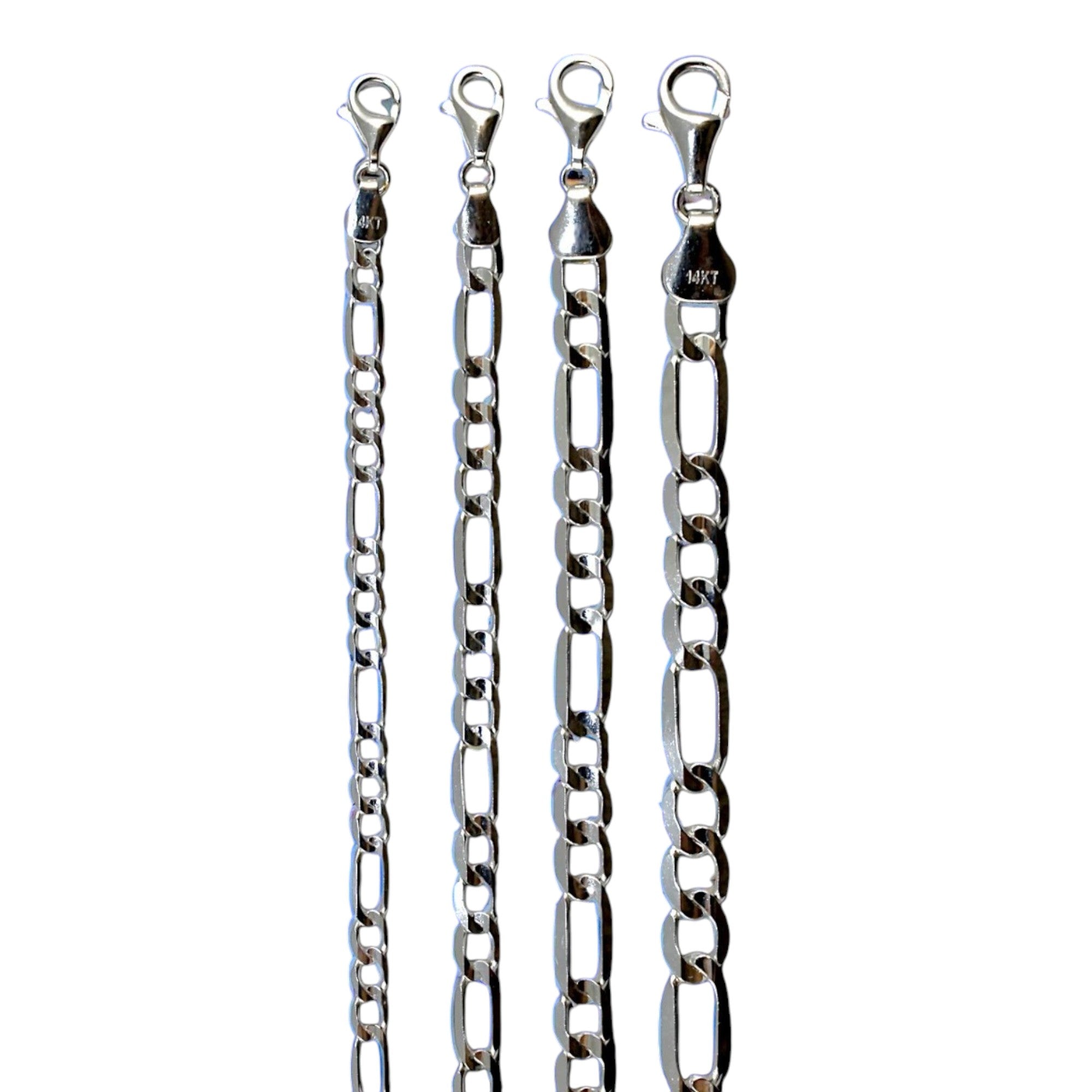 14K White Gold Figaro Chain Necklace Bracelet Link Real Gold Men Women Jewelry 0.8g | 2mm | 7 Inches | MADE IN ITALY