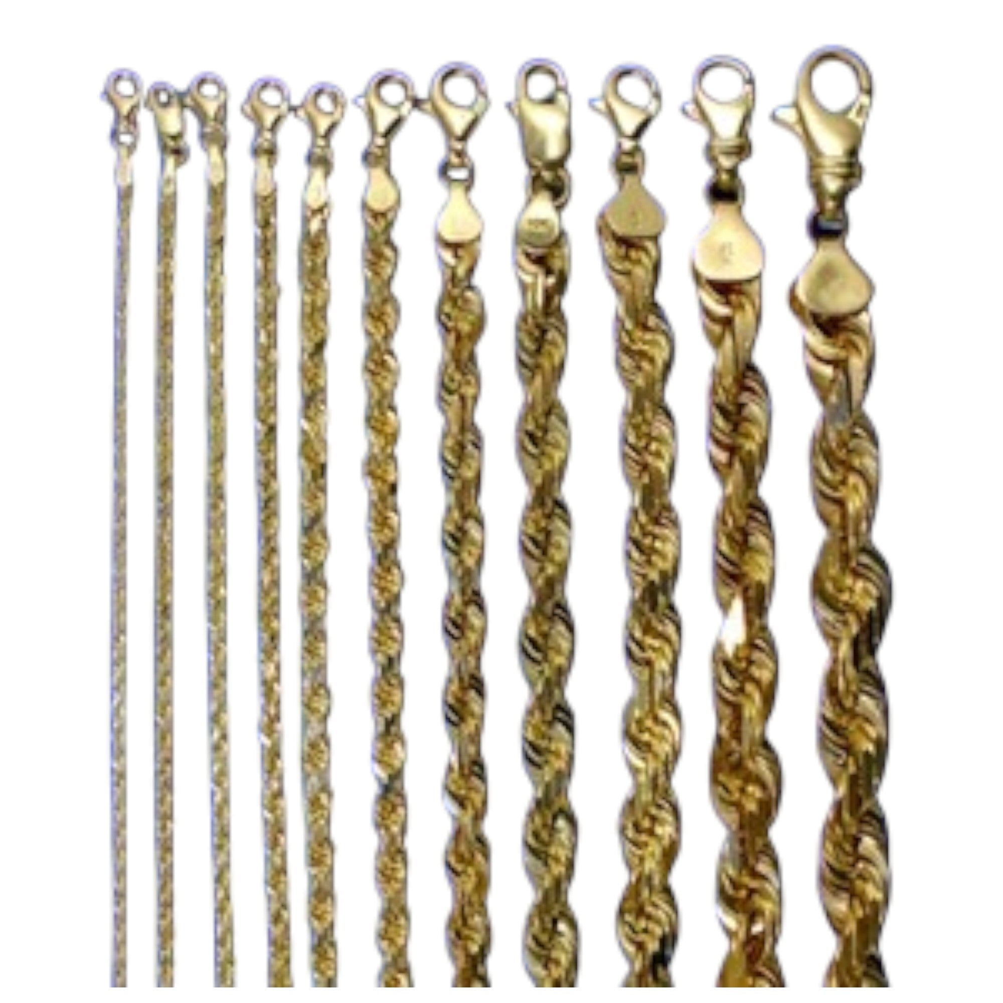 10K Yellow Gold SOLID Rope Necklace Bracelet Chain Diamond Cu Men Women Jewelry 1.5g | 1.5mm | 7 Inches | MADE IN ITALY