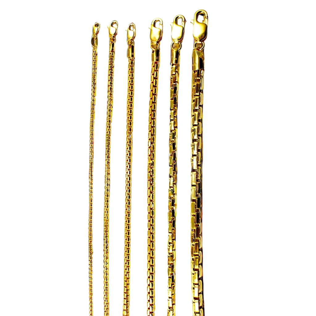 14K Yellow Gold Venetian Round Box Necklace Bracelet Chain Men Women Jewelry 1.3g | 1.3mm | 7 Inches | MADE IN ITALY