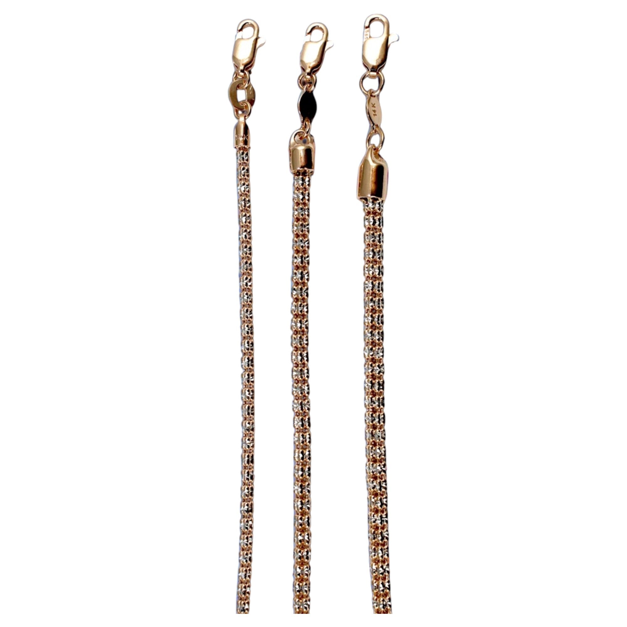14K Rose Gold SOLID Ice Link Necklace Bracelet Chain Pave Real Men Women Jewelry 3.8g | 2.5mm | 7 Inches | MADE IN ITALY