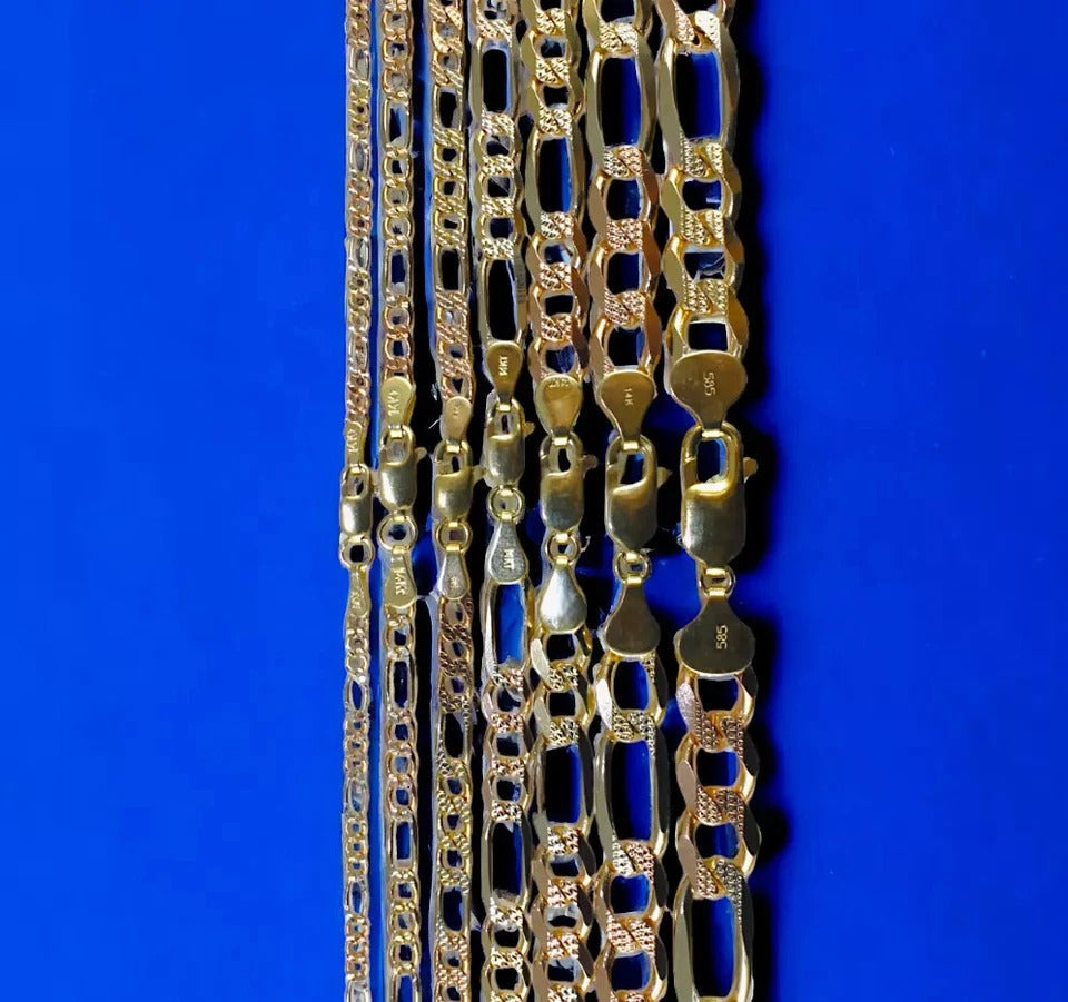 14K Tri Color Gold Figaro Necklace Bracelet Chain Diamond Cut Men Women Jewelry 1.2g | 2.5mm | 7 Inches | MADE IN ITALY