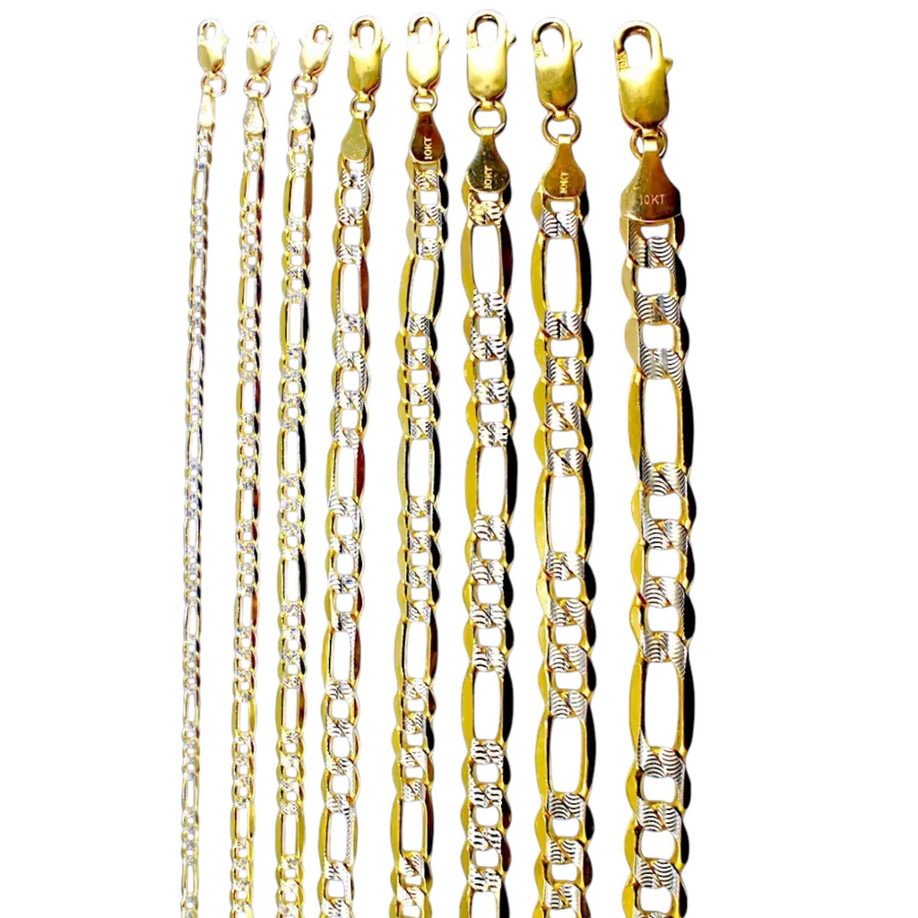 10K Yellow Gold SOLID Figaro Pave Necklace Bracelet Chain Real DC Men Women Jewelry 1.5g | 2mm | 7 Inches | MADE IN ITALY