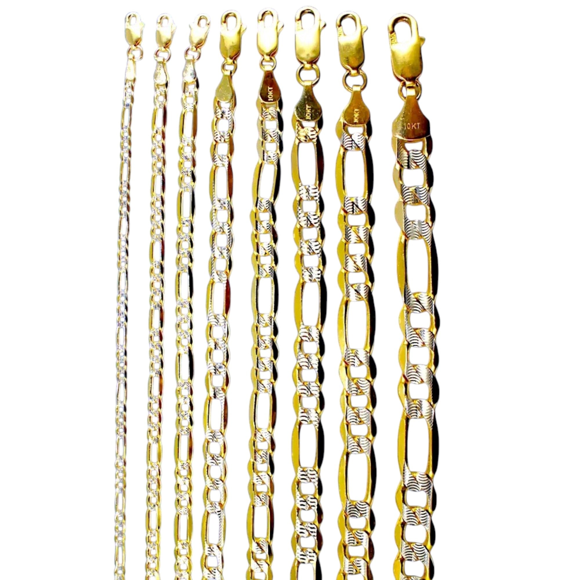 10K Yellow Gold SOLID Figaro Pave Necklace Bracelet Chain Real DC Men Women Jewelry 1.5g | 2mm | 7 Inches | MADE IN ITALY