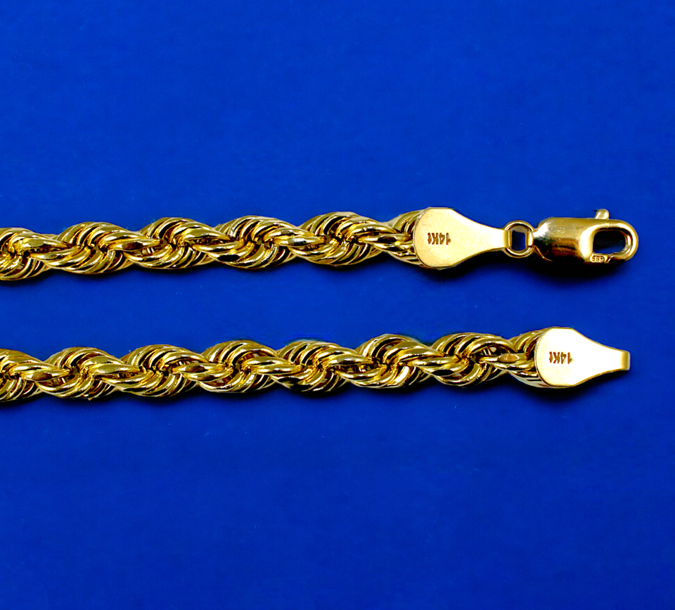 18K Yellow Gold SOLID Rope Chain Necklace Bracelet D/C Real Gold Men Women Jewelry 4.2g | 2mm | 7 Inches | MADE IN ITALY