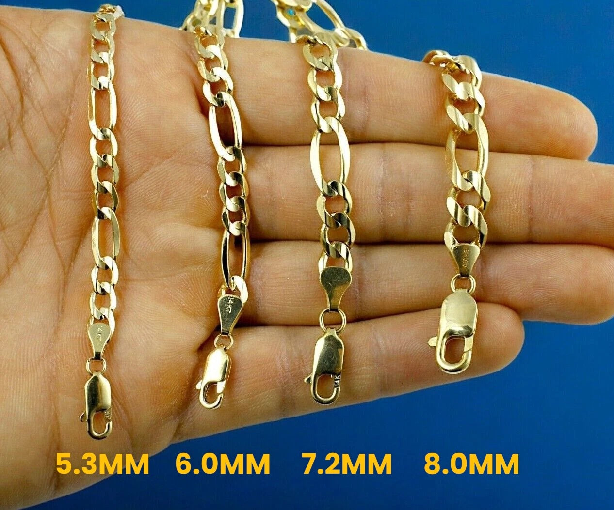 14K Yellow Gold Figaro Necklace Bracelet Chain Italian Men Women Jewelry 0.8g | 1.5mm | 7 Inches | MADE IN ITALY