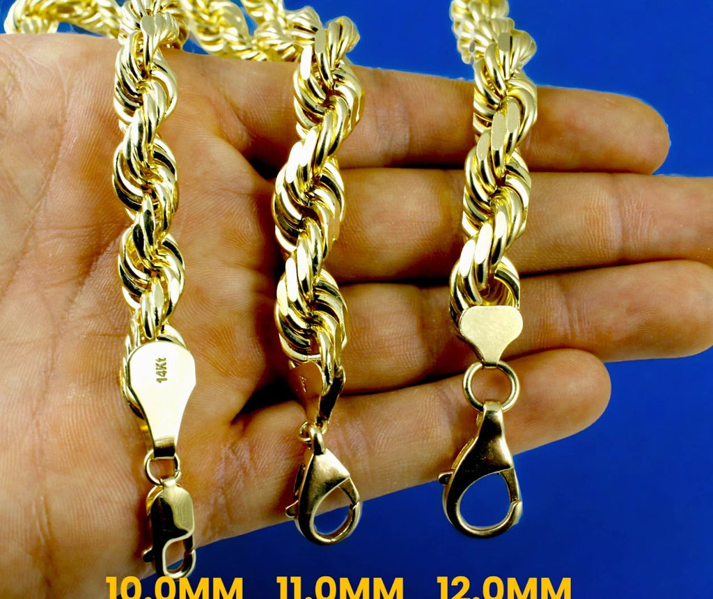 14K Yellow Gold SOLID Rope Chain Necklace Bracelet Diamond Cut Men Women Jewelry 1.6g | 1mm | 7 Inches | MADE IN ITALY