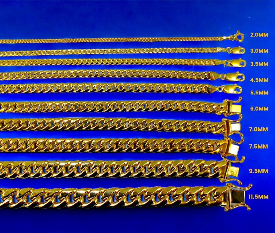 10K Yellow Gold Miami Cuban Necklace Bracelet Chain Men Women Jewelry 1.3g | 2mm | 7 Inches | MADE IN ITALY