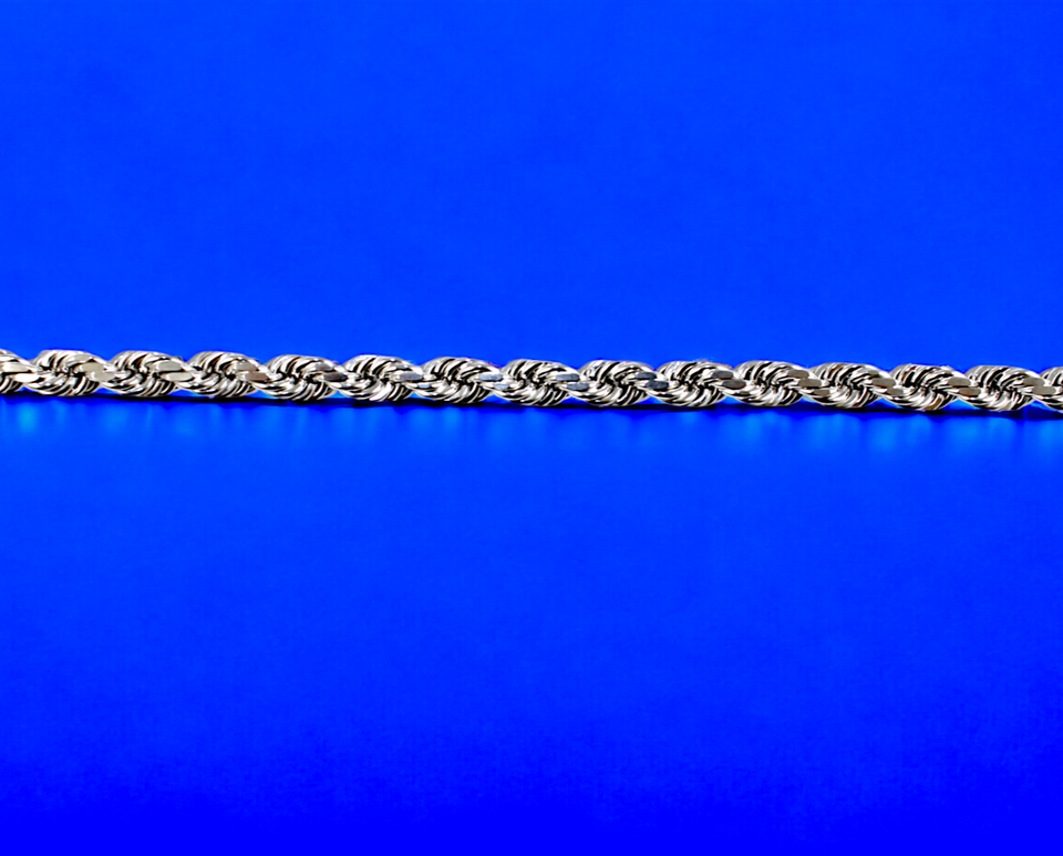 10K White Gold Rope Chain Necklace Bracelet Diamond Cut Real Gold Men Women Jewelry 1.3g | 2mm | 7 Inches | MADE IN ITALY