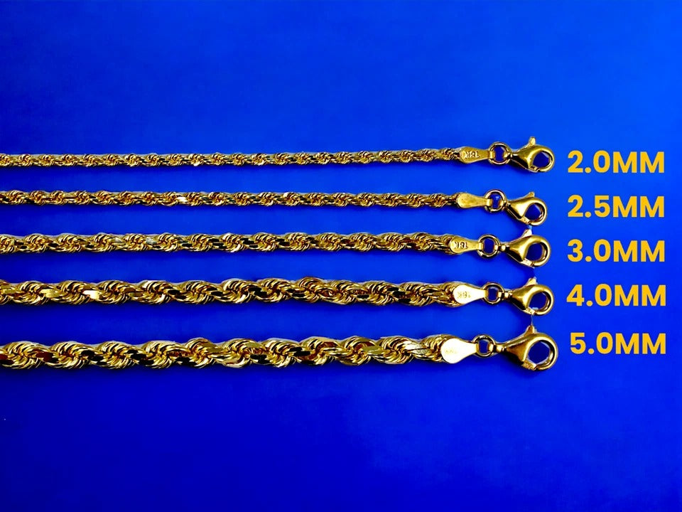 18K Yellow Gold SOLID Rope Chain Necklace Bracelet D/C Real Gold Men Women Jewelry 4.2g | 2mm | 7 Inches | MADE IN ITALY