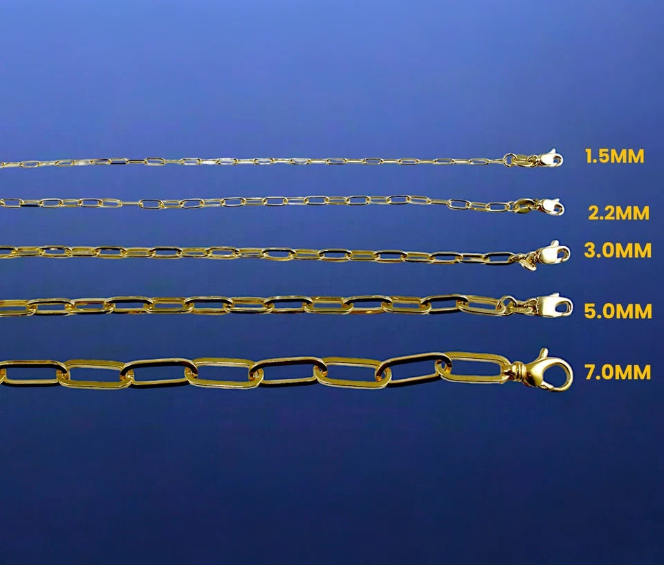 14K Yellow Gold SOLID Oval Paperclip Necklace Bracelet Chain Men Women Jewelry 1g | 1.5mm | 7 Inches | MADE IN ITALY