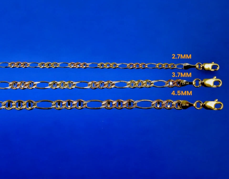 14K Tri Color Gold SOLID Figarucci Anchor Mariner Chain Necklace Link Men Women Jewelry 2.1g | 2.7mm | 7 Inches | MADE IN ITALY