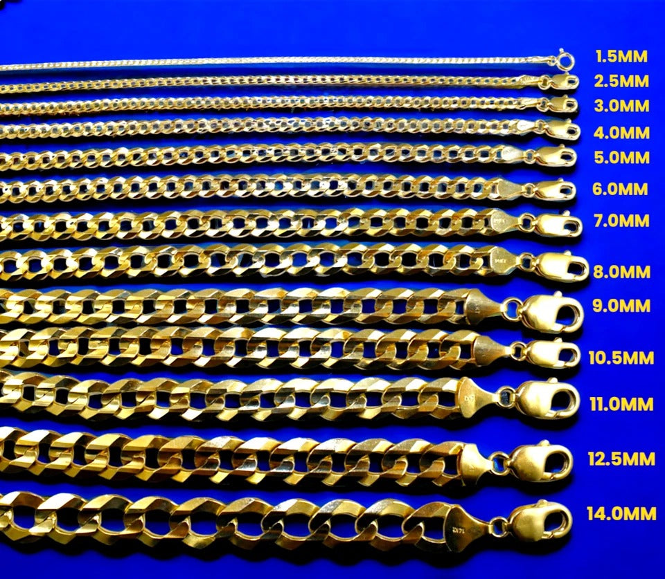 14K Yellow Gold SOLID Curb Cuban Chain Necklace Bracelet  Men Women Jewelry 1.1g | 2mm | 7 Inches | MADE IN ITALY
