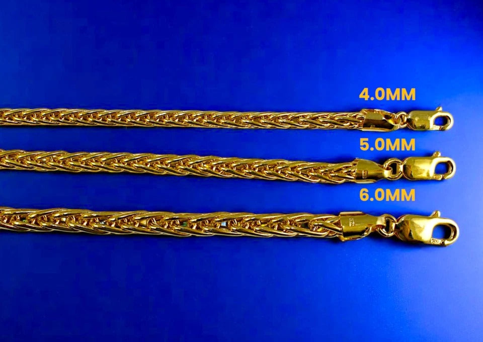 10K Yellow Gold Spiga Wheat Box Necklace Bracelet Chain Real Men Women Jewelry 5.3g | 4mm | 7 Inches | MADE IN ITALY