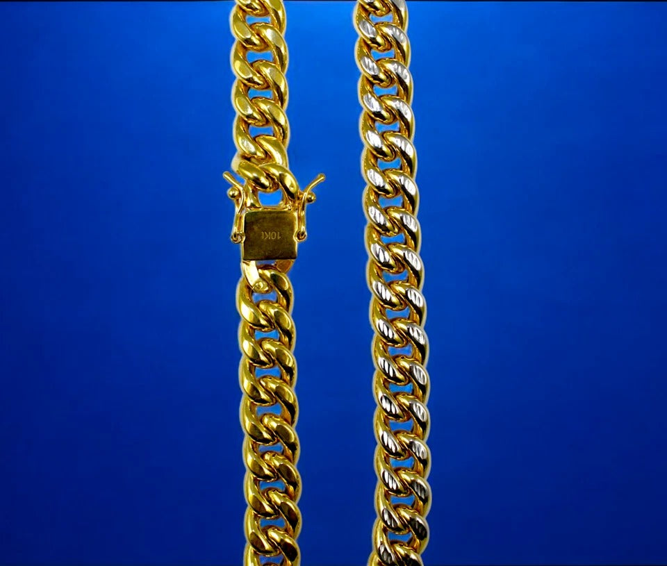 10K Yellow Gold Miami Cuban Pave Necklace Bracelet Chain Real Gold Men Women Jewelry 20.8g | 10.5mm | 8 Inches | MADE IN ITALY