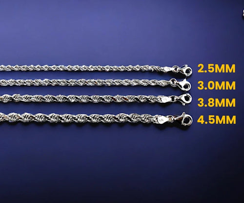 10K White Gold SOLID Rope Necklace Bracelet Chain Diamond Cut Real Men Women Jewelry 1.5g | 1.5mm | 7 Inches | MADE IN ITALY