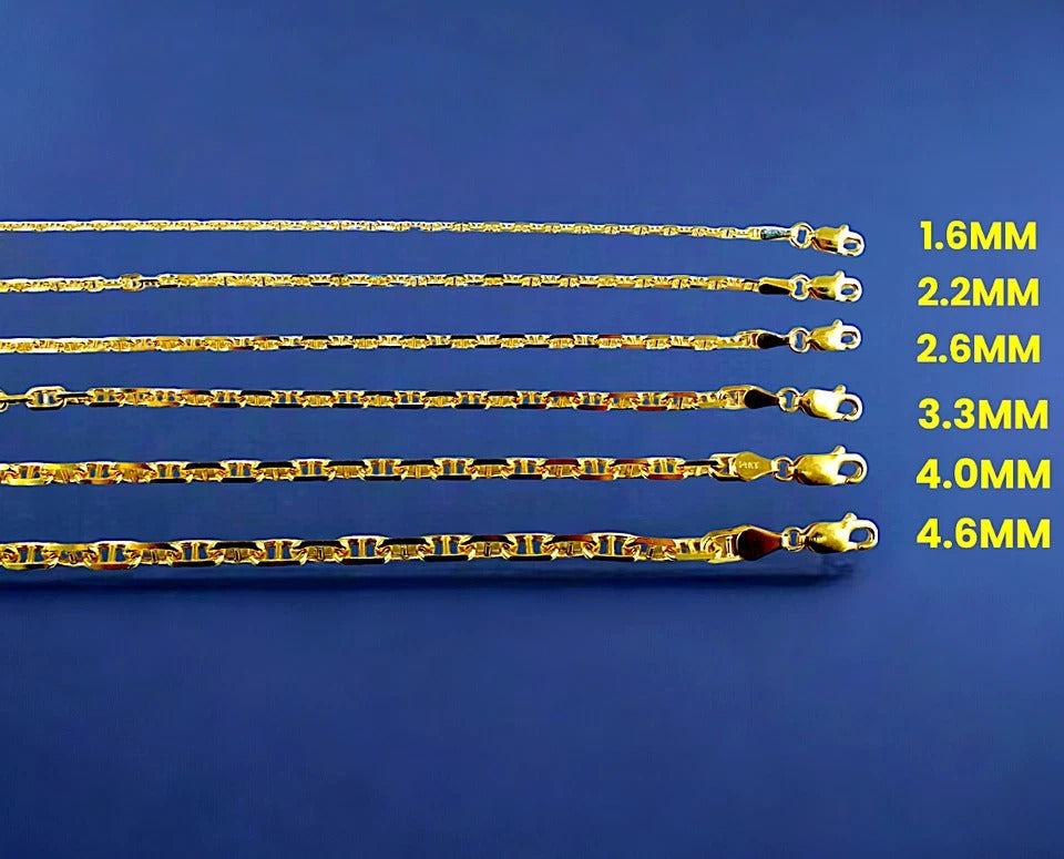 14K Yellow Gold SOLID Anchor Mariner Necklace Bracelet Chain Link Men Women Jewelry 2.5g | 2mm | 7 Inches | MADE IN ITALY