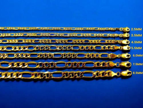 10K Yellow Gold Figaro Necklace Bracelet Chain Italian  Men Women Jewelry 1.3g | 2.5mm | 7 Inches | MADE IN ITALY